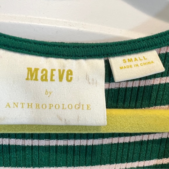 MAEVE ANTHROPOLOGIE Dress Green Beige Striped Ribbed Knit Stretch Midi Sz S 🤍 - Picture 7 of 7